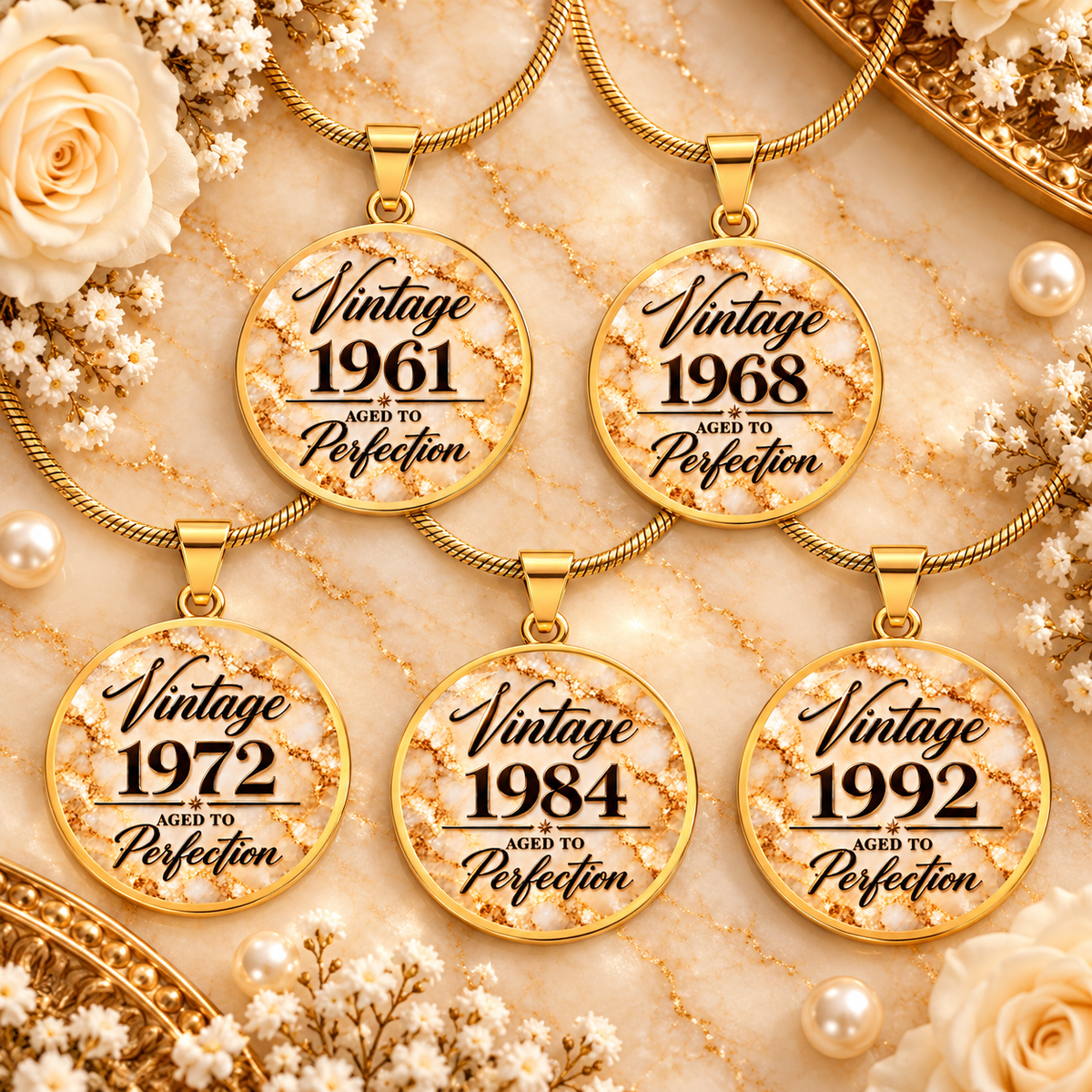 Aged to Perfection Birth Year Necklace | Classic Edition: Champagne Gold | 1990–1999