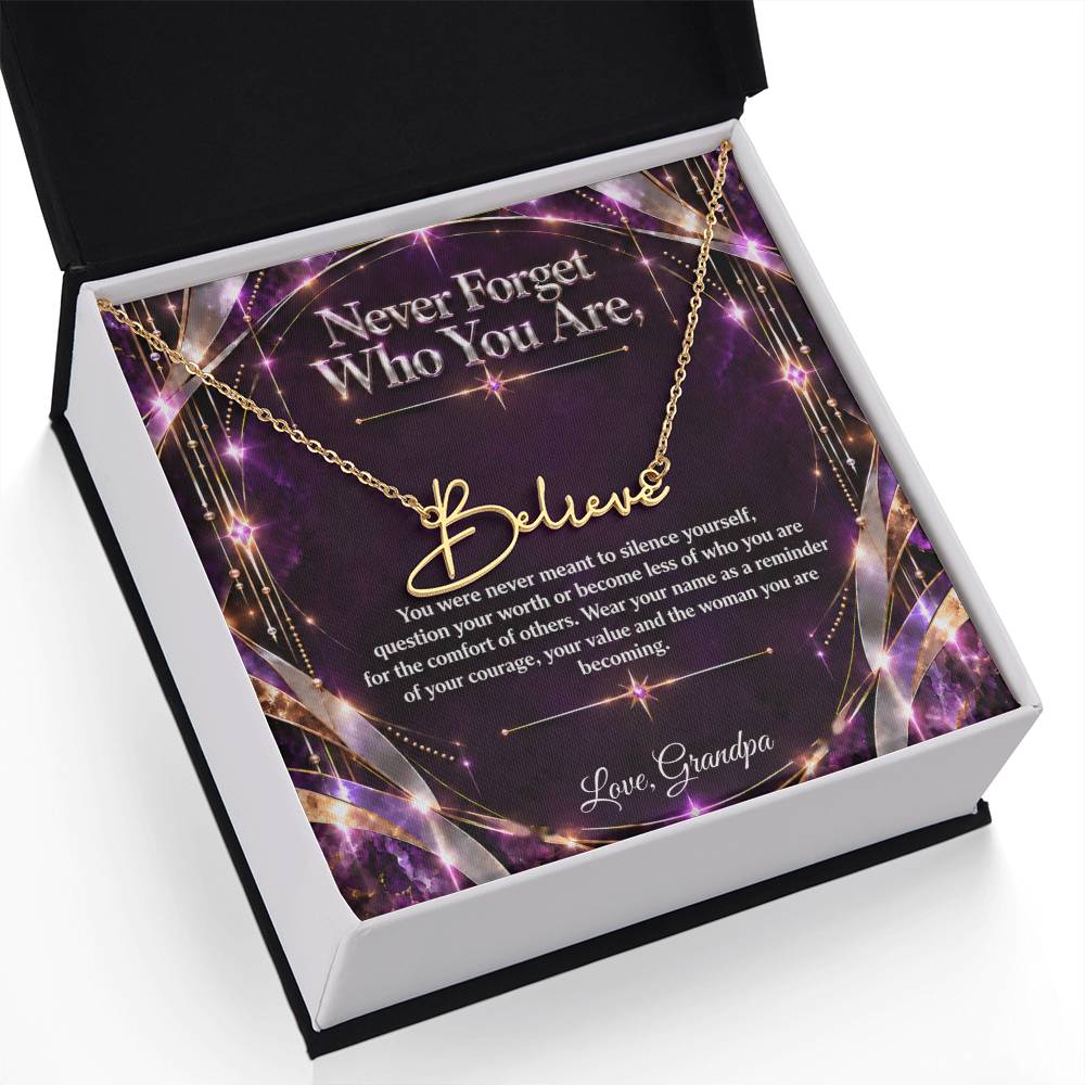 Signature Strength | Name Necklace | Never Forget Who You Are | Plum Luxe | Love, Grandpa