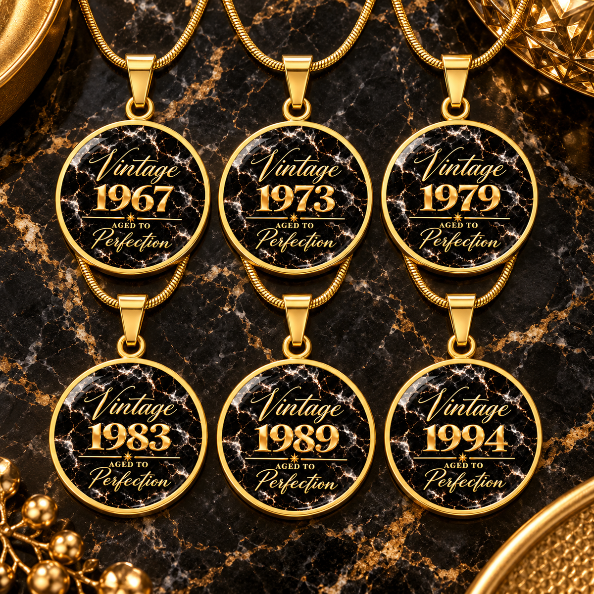 Aged to Perfection Birth Year Necklace | Classic Edition: Midnight Gold