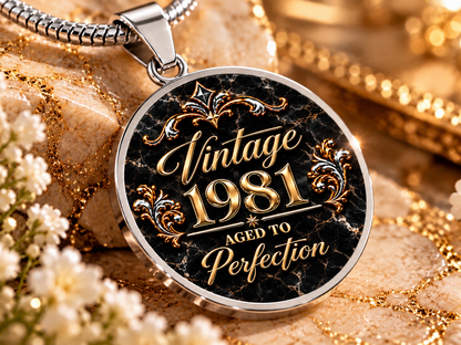 Close-up of the Vintage 1981 Aged to Perfection Luxe Edition Midnight necklace with silver finish
