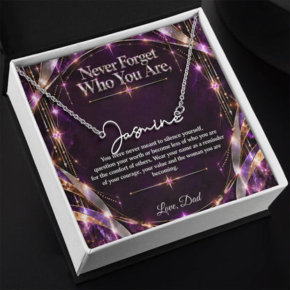 Signature Strength | Name Necklace | Never Forget Who You Are | Plum Luxe | Love, Dad