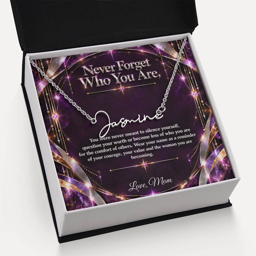Signature Strength | Name Necklace | Never Forget Who You Are | Plum Luxe | Love, Mom