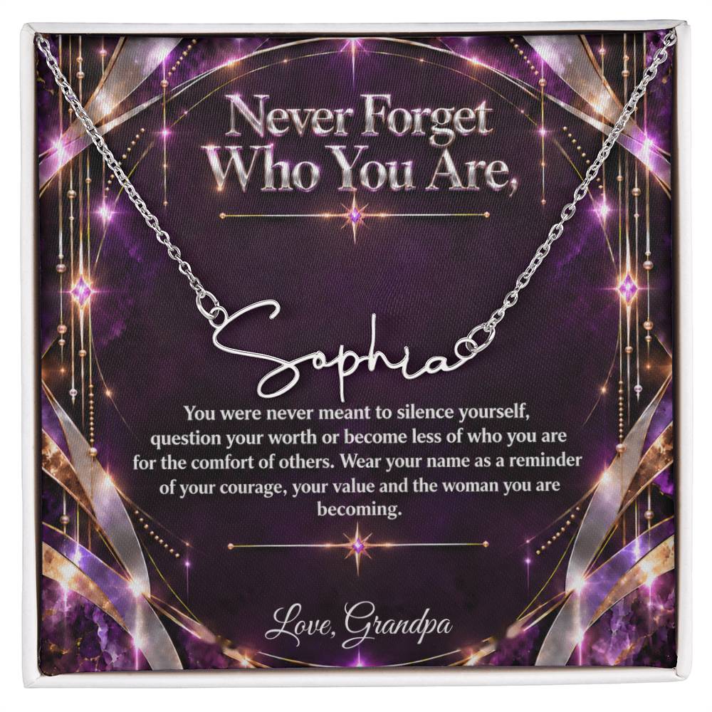 Signature Strength | Name Necklace | Never Forget Who You Are | Plum Luxe | Love, Grandpa