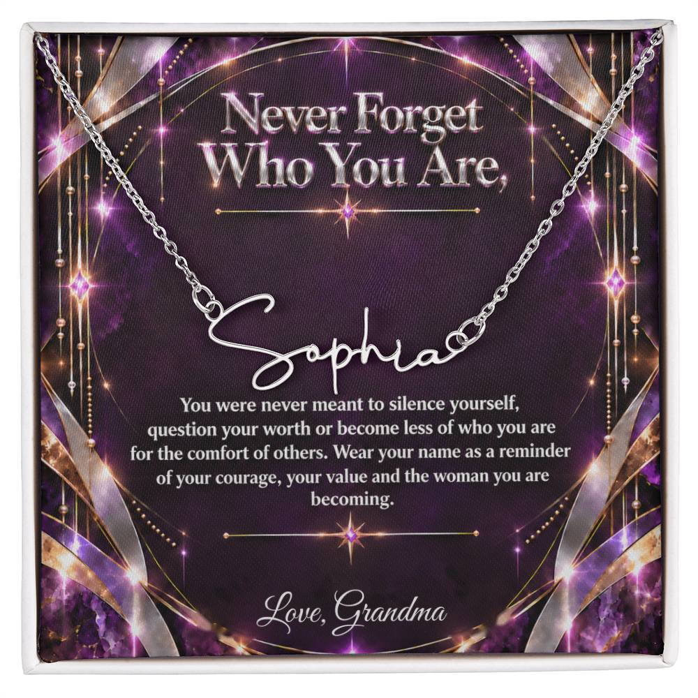 Signature Strength | Name Necklace | Never Forget Who You Are | Plum Luxe | Love, Grandma