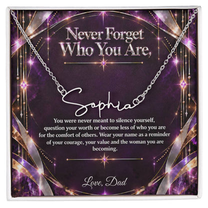 Signature Strength | Name Necklace | Never Forget Who You Are | Plum Luxe | Love, Dad