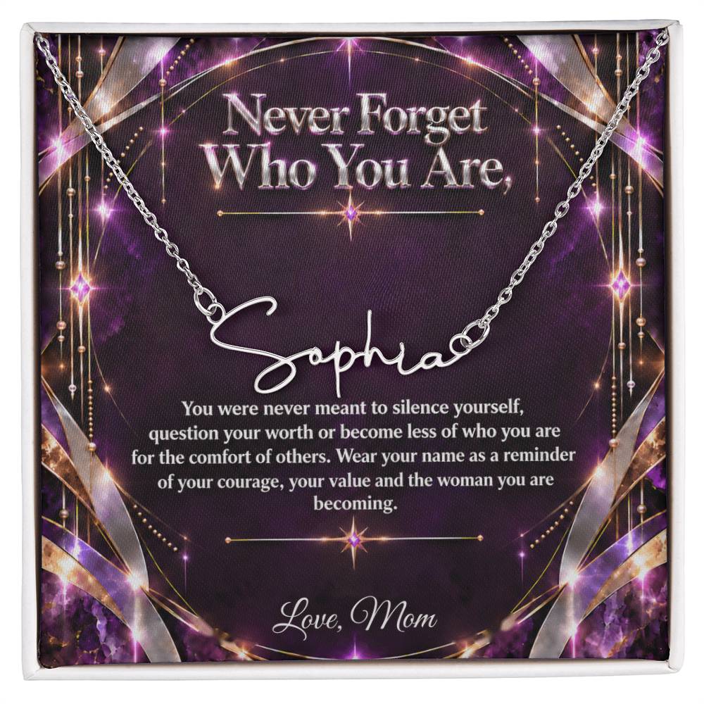 Signature Strength | Name Necklace | Never Forget Who You Are | Plum Luxe | Love, Mom