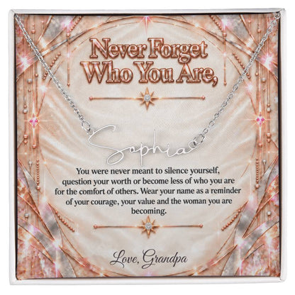 Signature Strength | Name Necklace | Never Forget Who You Are | Ivory Rose Gold Luxe | Love, Grandpa