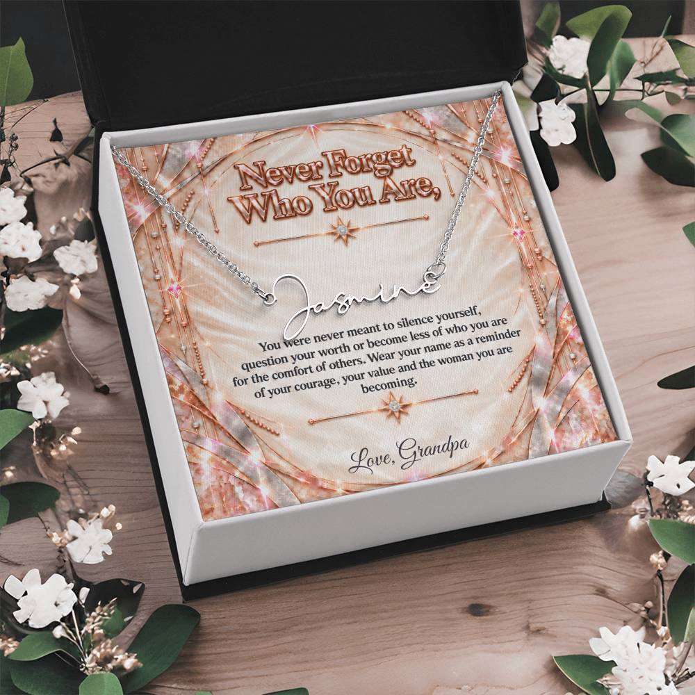 Signature Strength | Name Necklace | Never Forget Who You Are | Ivory Rose Gold Luxe | Love, Grandpa
