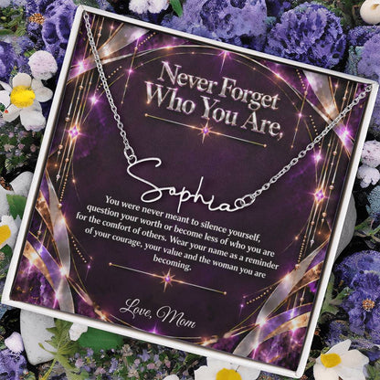 Signature Strength | Name Necklace | Never Forget Who You Are | Plum Luxe | Love, Mom