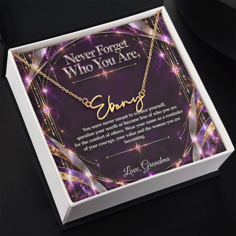 Signature Strength | Name Necklace | Never Forget Who You Are | Plum Luxe | Love, Grandma