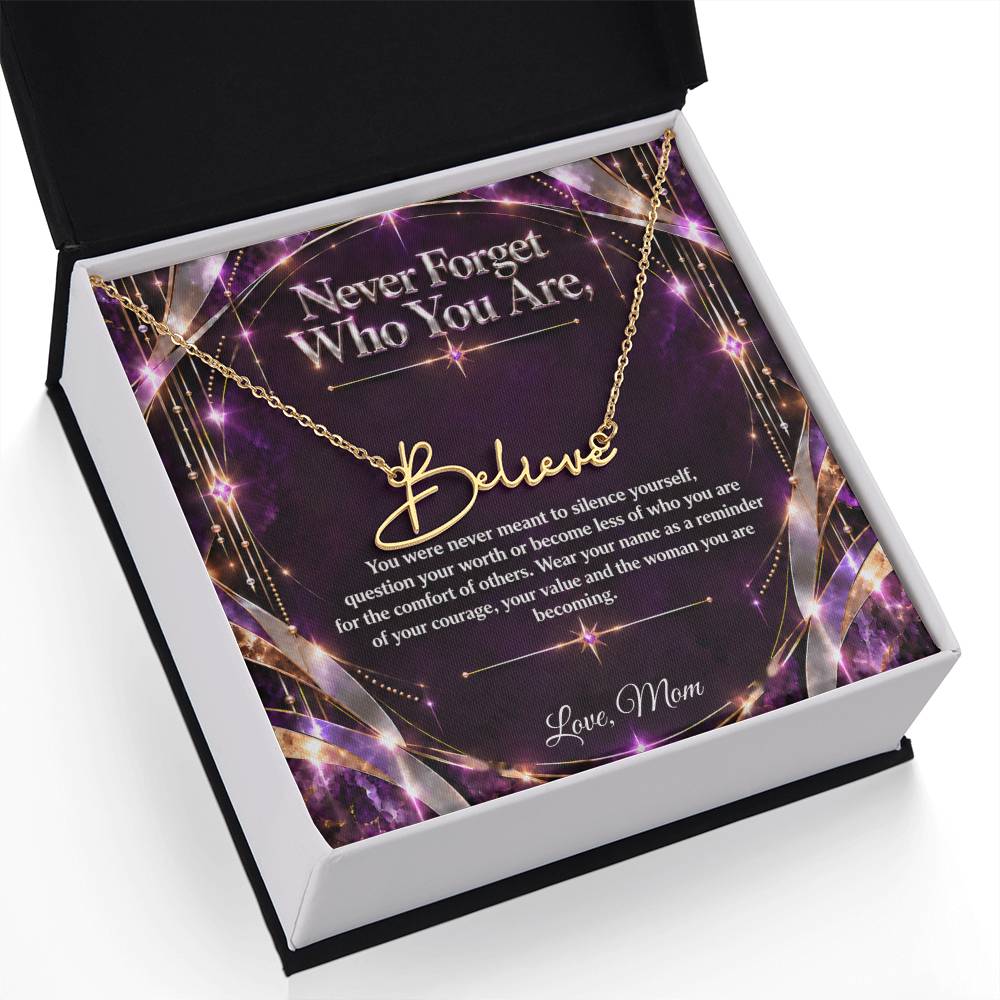 Signature Strength | Name Necklace | Never Forget Who You Are | Plum Luxe | Love, Mom