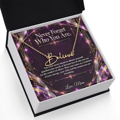 Signature Strength | Name Necklace | Never Forget Who You Are | Plum Luxe | Love, Mom