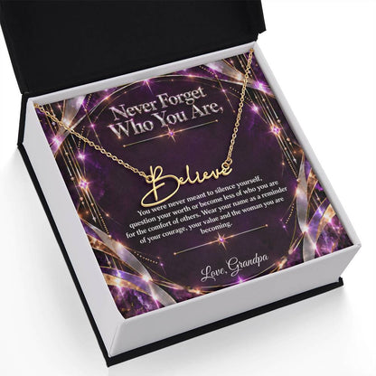 Signature Strength | Name Necklace | Never Forget Who You Are | Plum Luxe | Love, Grandpa