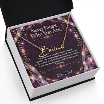 Signature Strength | Name Necklace | Never Forget Who You Are | Plum Luxe | Love, Dad