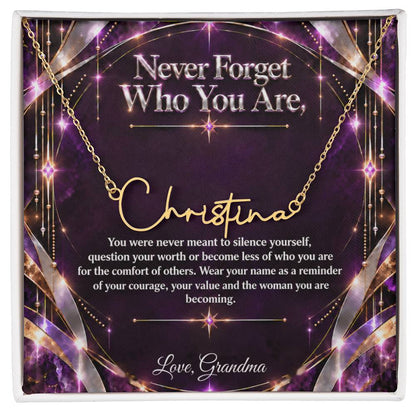 Signature Strength | Name Necklace | Never Forget Who You Are | Plum Luxe | Love, Grandma