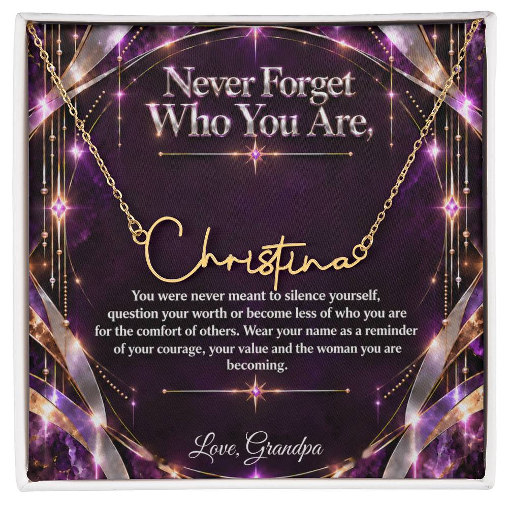 Signature Strength | Name Necklace | Never Forget Who You Are | Plum Luxe | Love, Grandpa