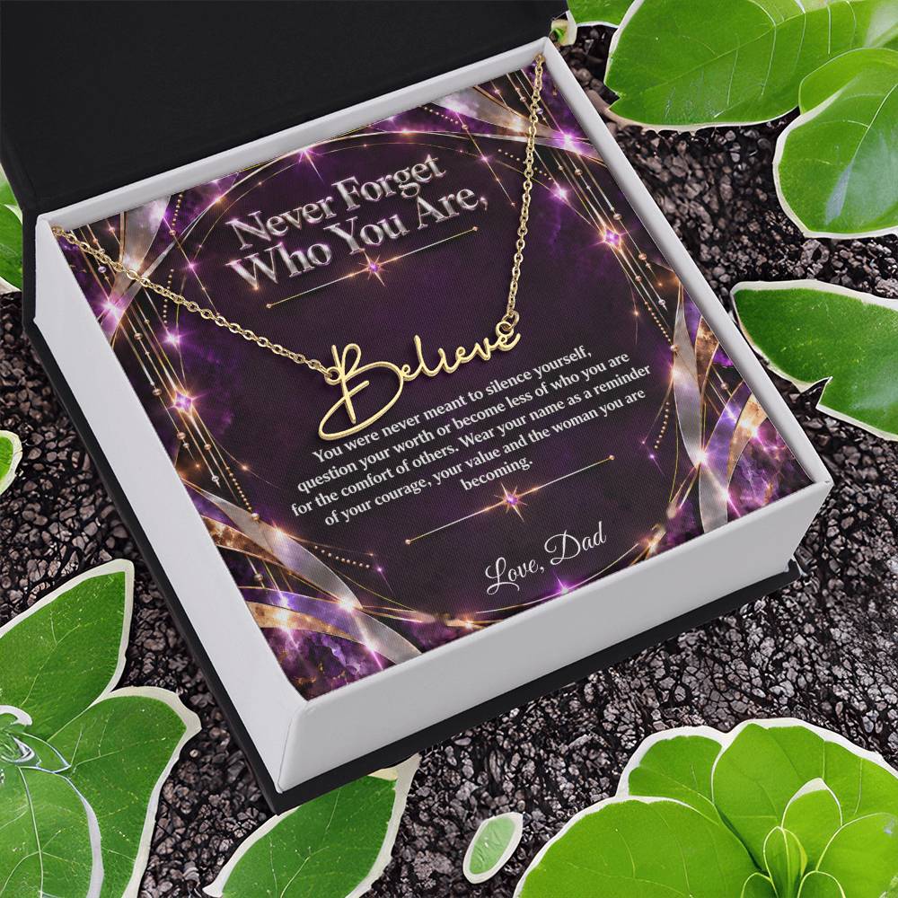 Signature Strength | Name Necklace | Never Forget Who You Are | Plum Luxe | Love, Dad