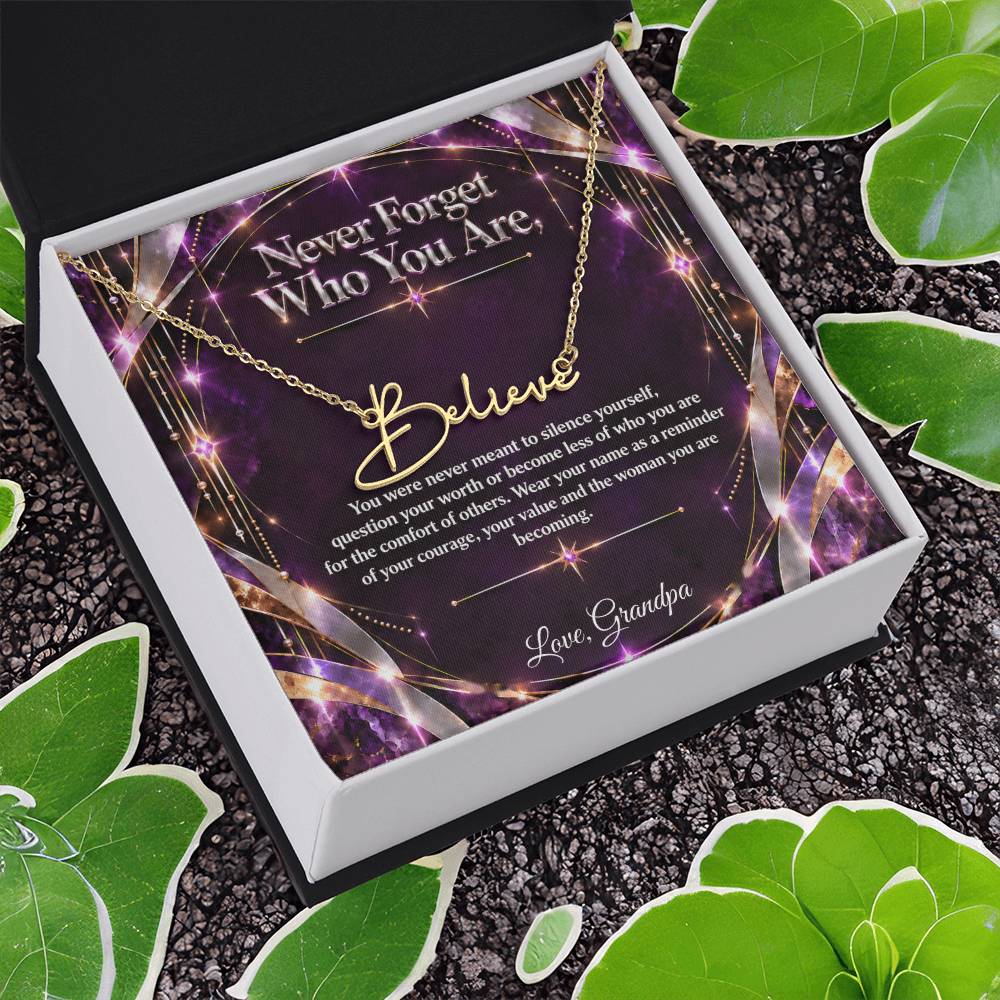Signature Strength | Name Necklace | Never Forget Who You Are | Plum Luxe | Love, Grandpa
