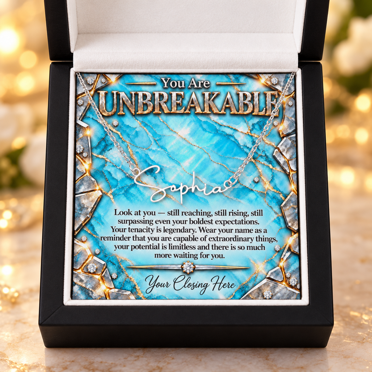 Signature Strength | Name Necklace | Unbreakable | Teal Luxe | Love, Dad