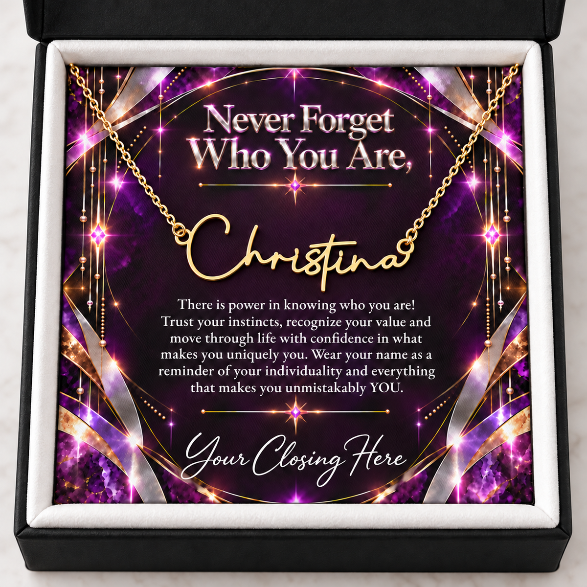 Never Forget Who You Are Plum Luxe name necklace