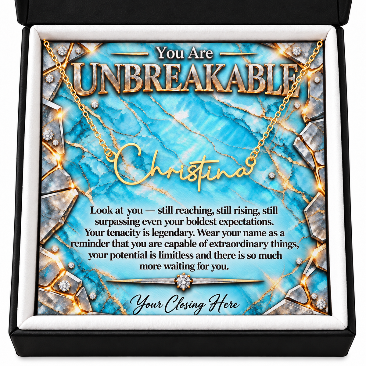 Signature Strength | Name Necklace | Unbreakable | Teal Luxe | Love, Dad
