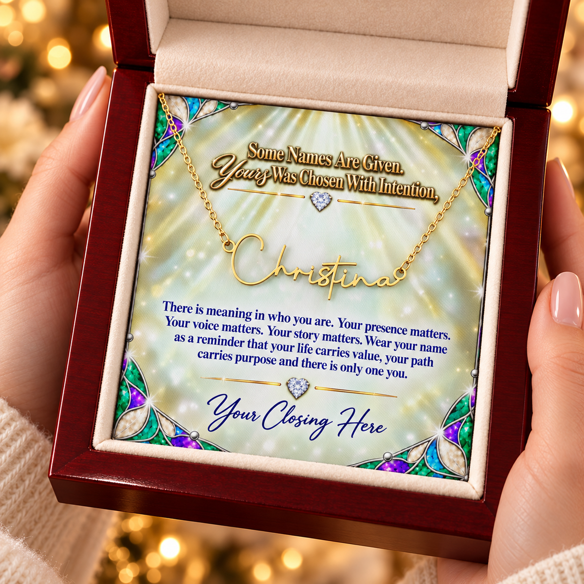 Signature Strength Chosen Prism Luxe message card in mahogany box, gold