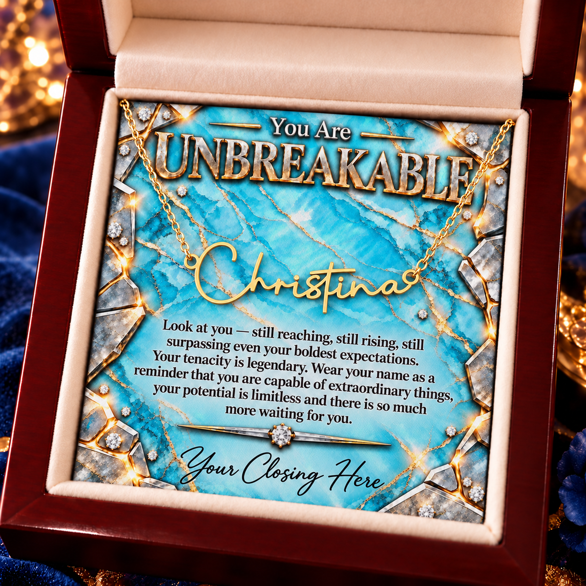 Signature Strength | Name Necklace | Unbreakable | Teal Luxe | Love, Dad