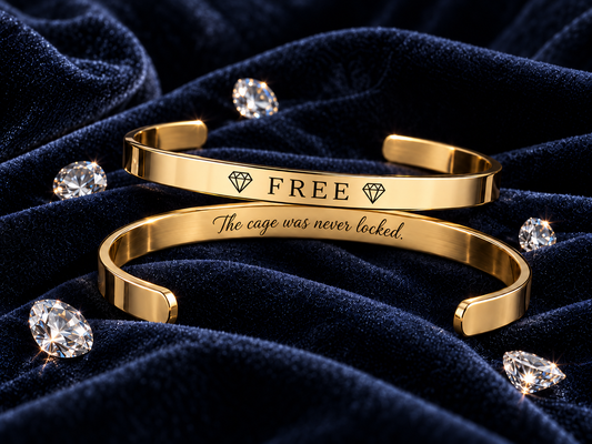 Gold cuff bracelet engraved FREE with hidden inside message, on navy velvet