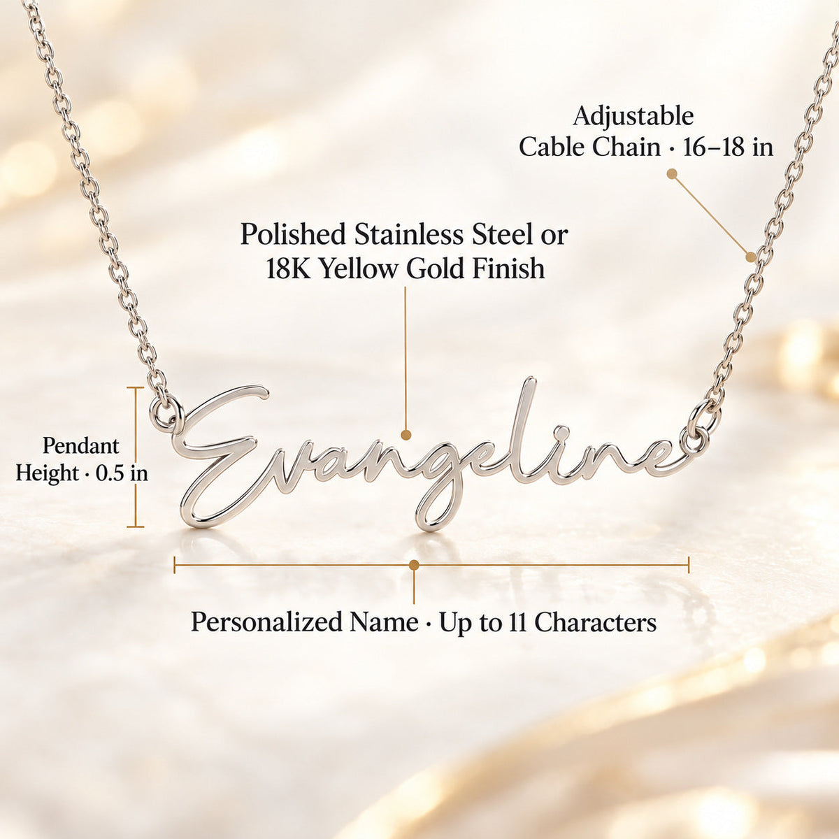 Name necklace holds up to 11 characters